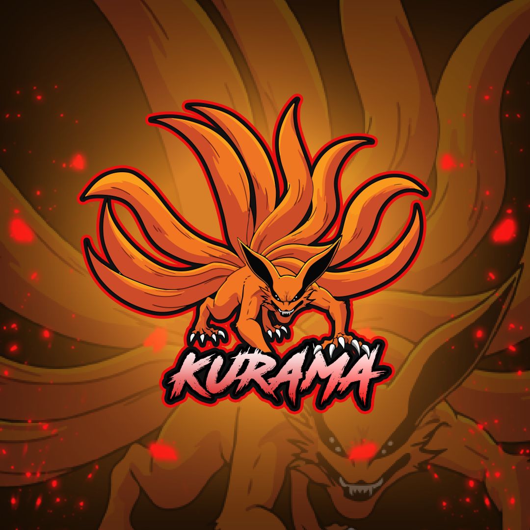 Kurama nine-tailed fox mascot logo